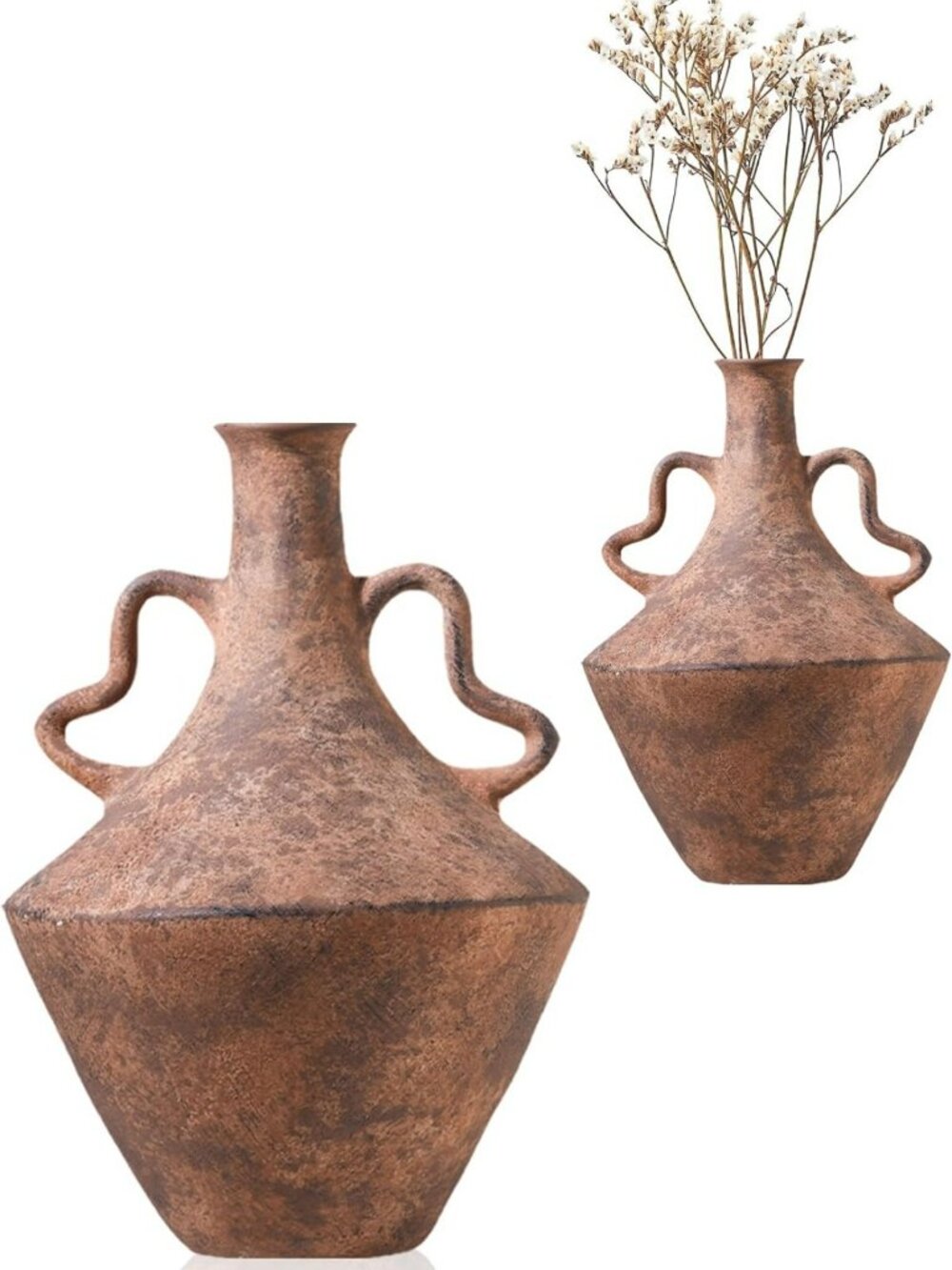 Vintage Ceramic Vase with Handles - 14x9.06in Decorative Home Accent Piece